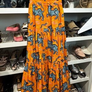 La Double J Orange Tiered Maxi Skirt